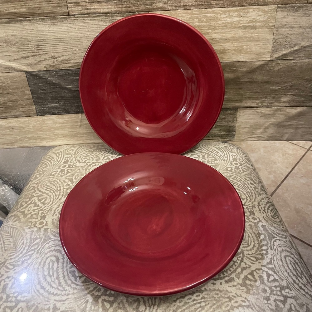 Pottery Barn Sausalito Red plates Set of 2 Stoneware 10"